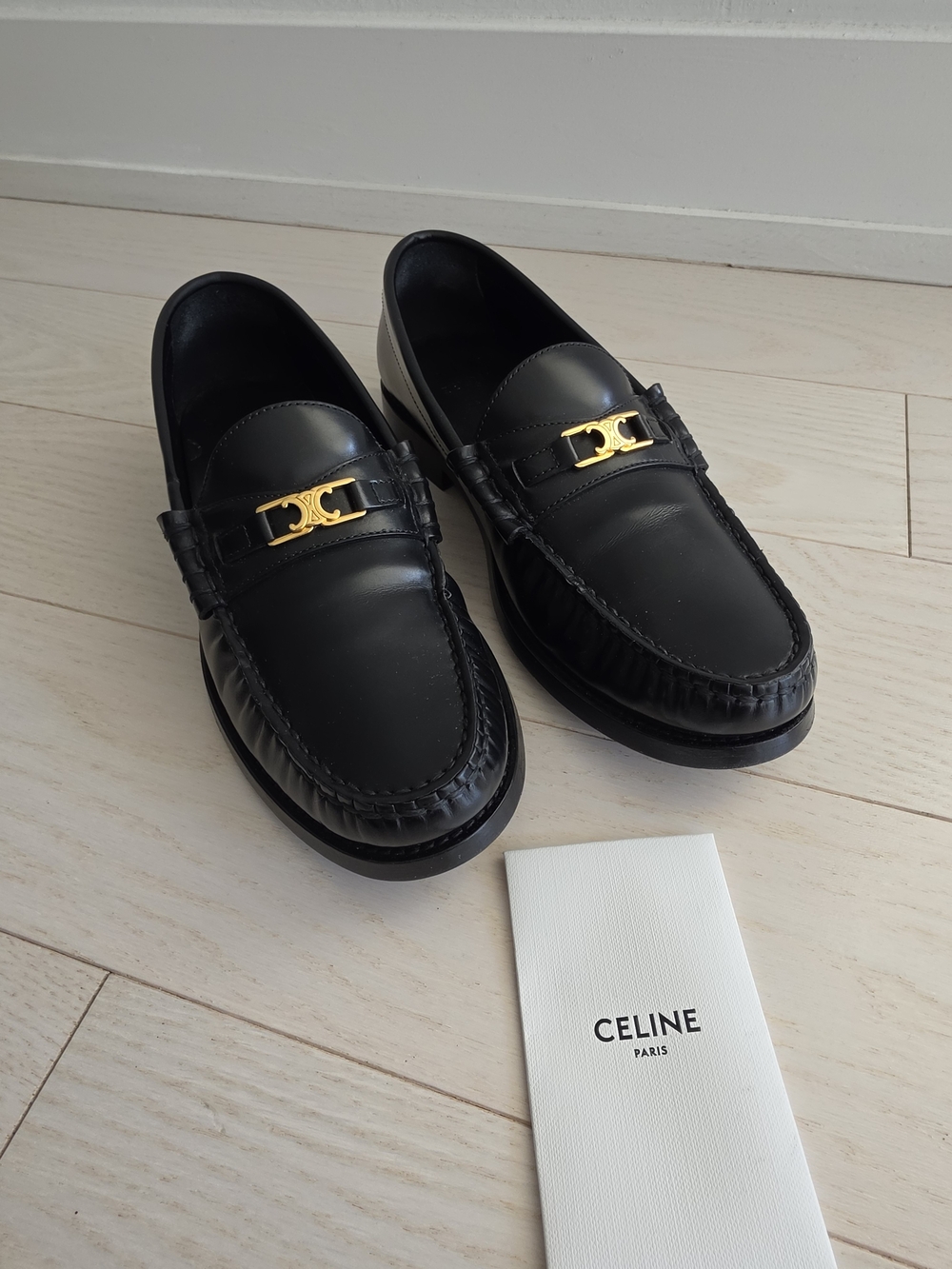 CELINE Luco Triomphe Black Leather Loafers Gold Hardware – EU 36